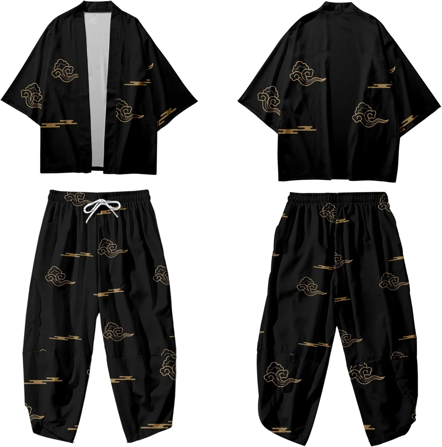 DOSLAVIDA Men's Japanese Kimono Jacket Set Stylish Open Front Coat With Shorts Chinese Style Printed Cardigan Suits