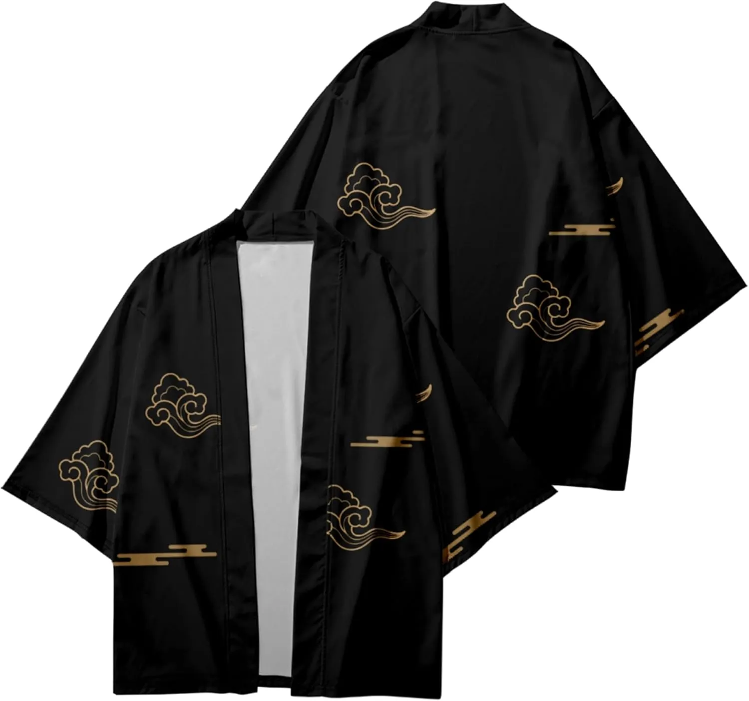 DOSLAVIDA Men's Japanese Kimono Jacket Set Stylish Open Front Coat With Shorts Chinese Style Printed Cardigan Suits