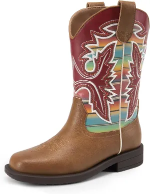 DREAM PAIRS Boys Girls Cowboy Boots Kids Western Square Toe Riding Boots