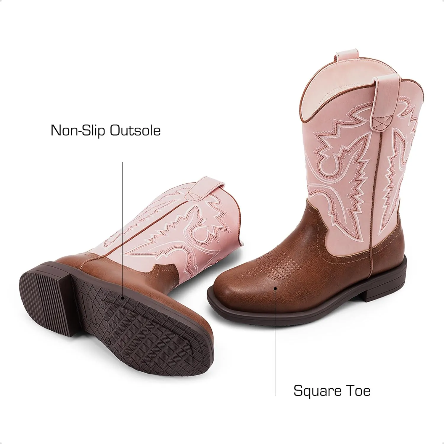 DREAM PAIRS Boys Girls Cowboy Boots Kids Western Square Toe Riding Boots