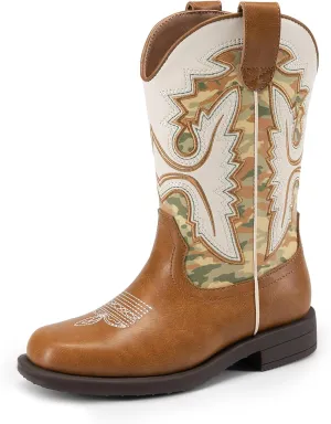 DREAM PAIRS Boys Girls Cowboy Boots Kids Western Square Toe Riding Boots