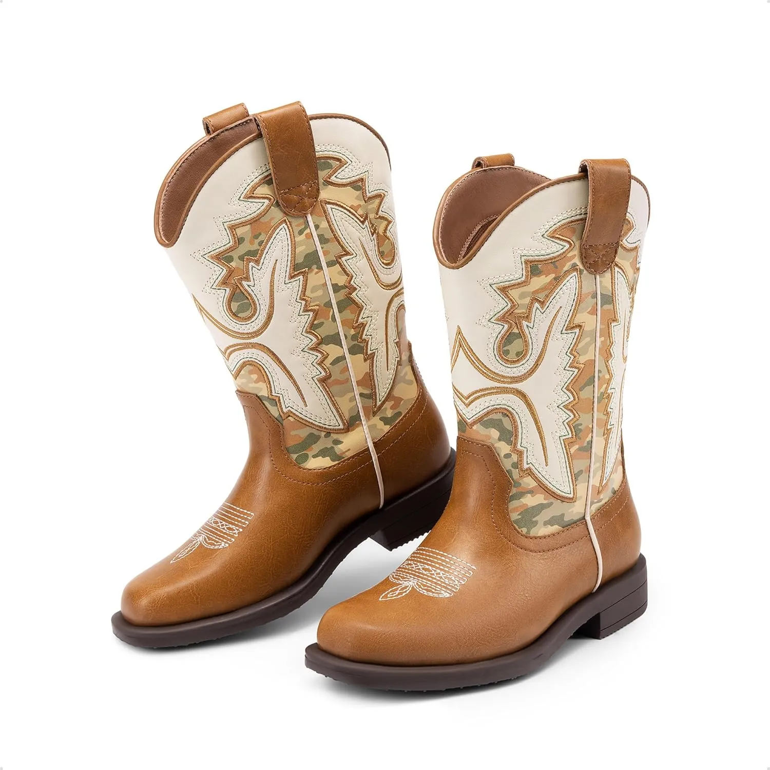 DREAM PAIRS Boys Girls Cowboy Boots Kids Western Square Toe Riding Boots