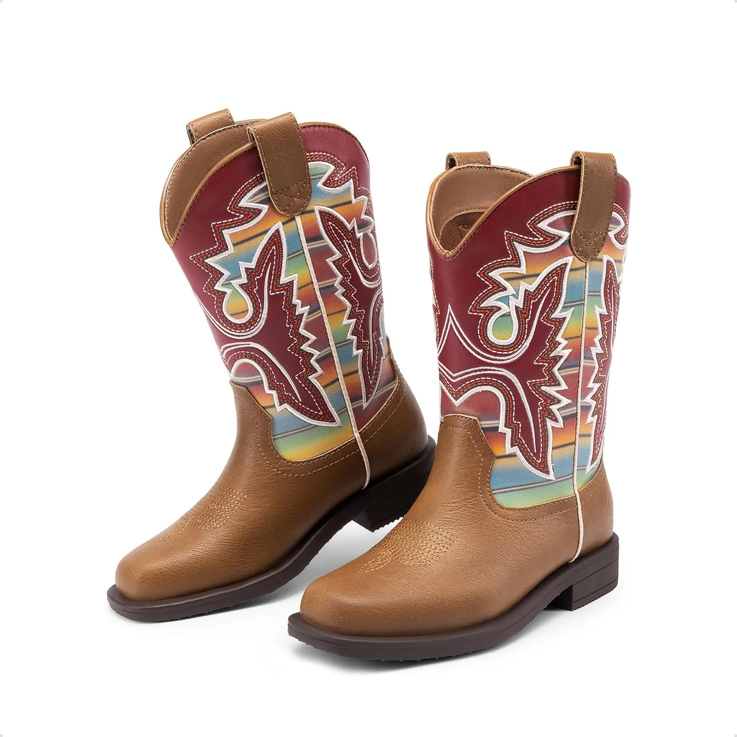DREAM PAIRS Boys Girls Cowboy Boots Kids Western Square Toe Riding Boots