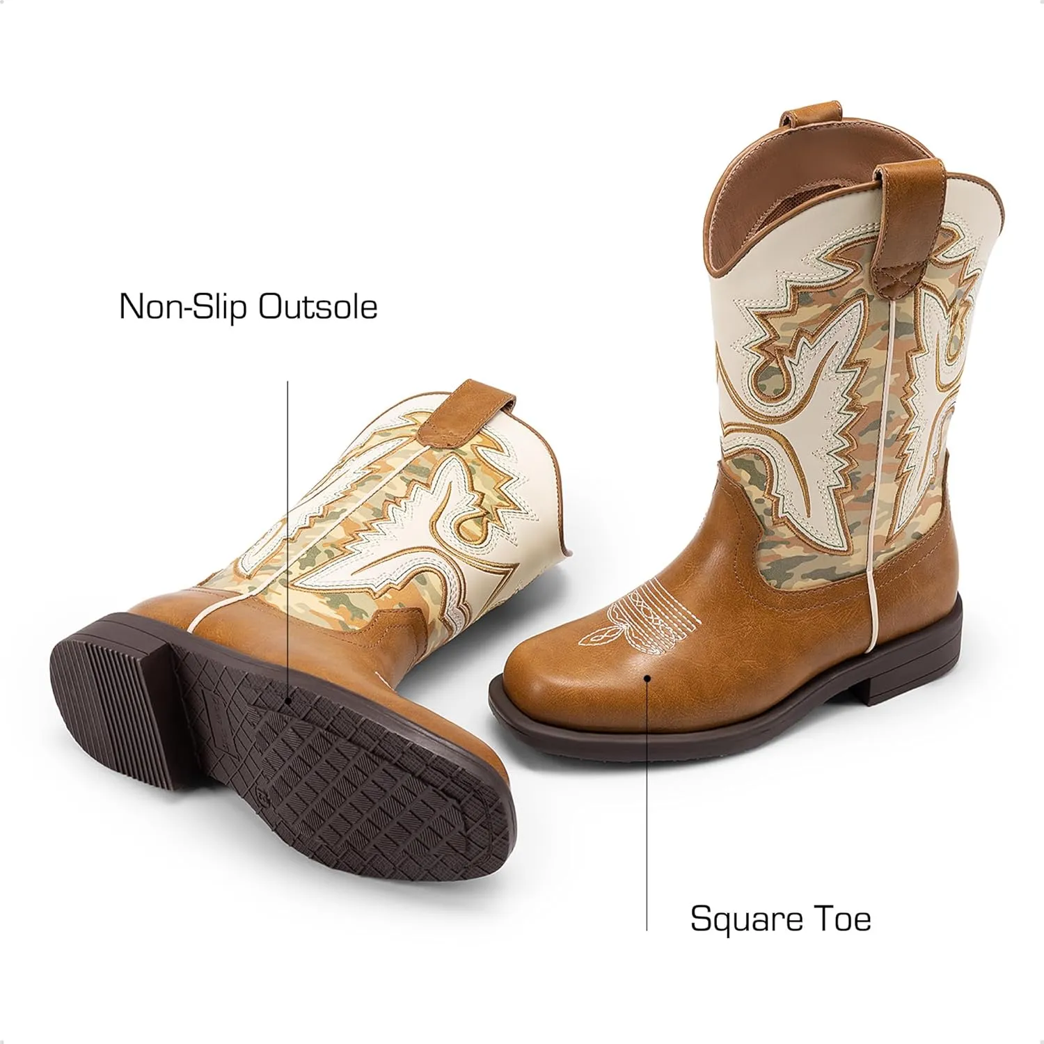 DREAM PAIRS Boys Girls Cowboy Boots Kids Western Square Toe Riding Boots