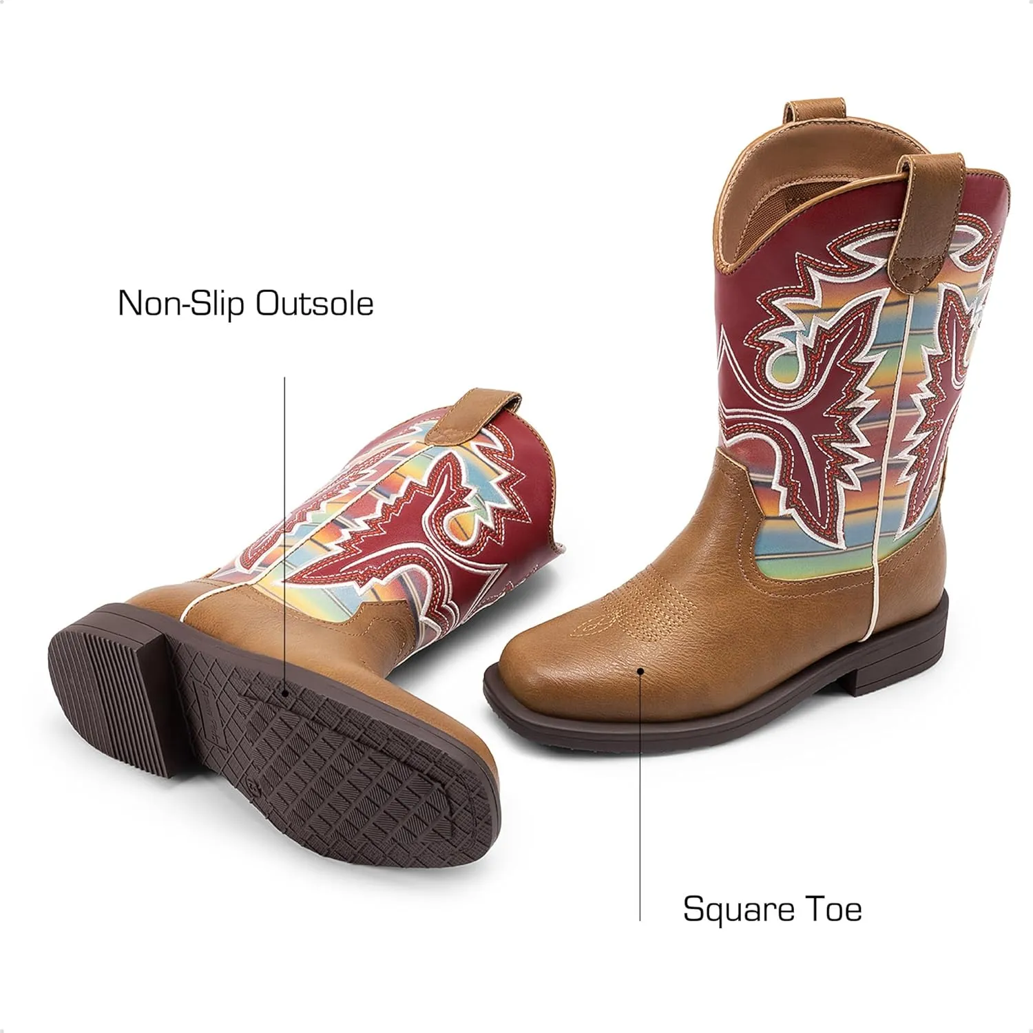DREAM PAIRS Boys Girls Cowboy Boots Kids Western Square Toe Riding Boots