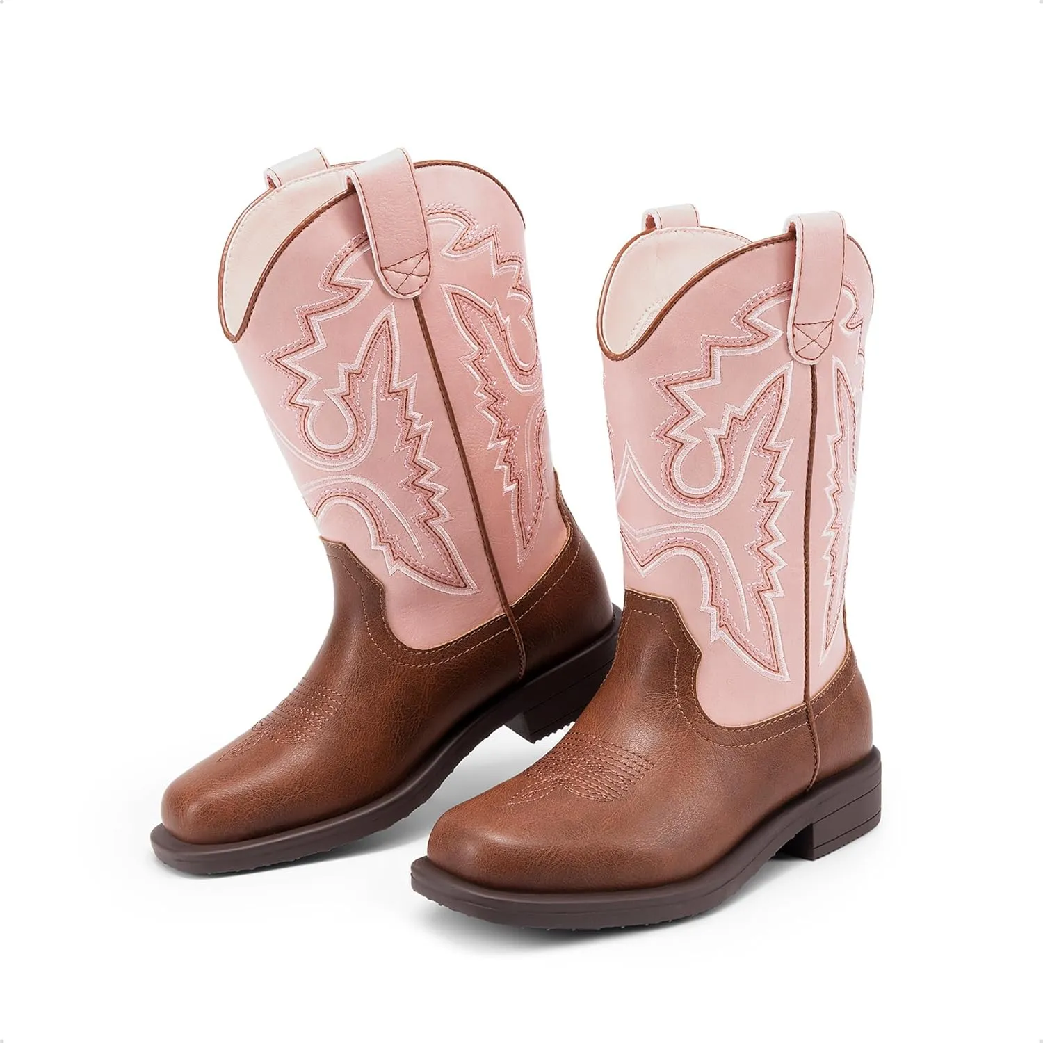 DREAM PAIRS Boys Girls Cowboy Boots Kids Western Square Toe Riding Boots