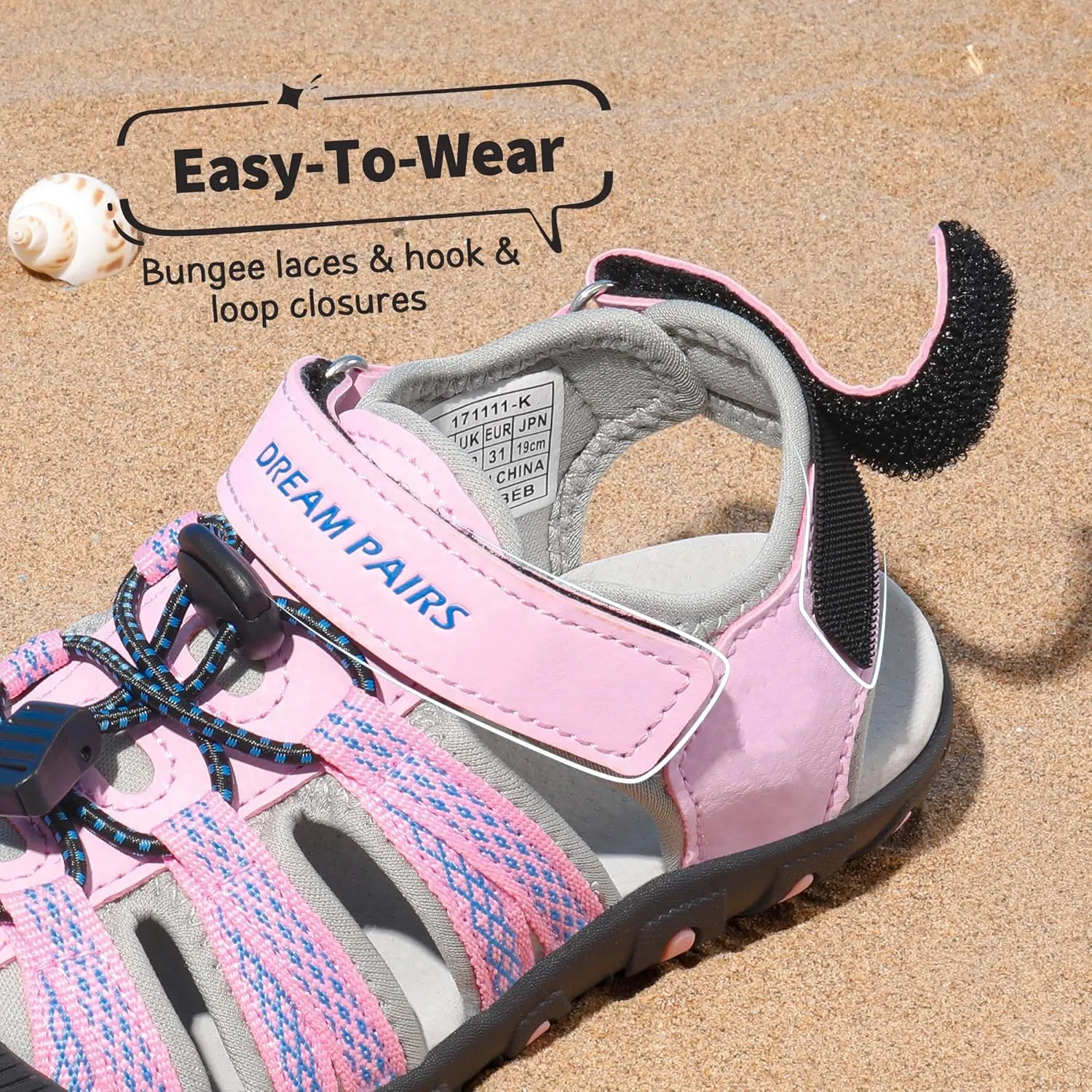 DREAM PAIRS Boys Girls Summer Outdoor Athletic Sport Sandals Hiking Beach Casual Closed Toe Adjustable Multicolor for Toddler/Little/Big Kids