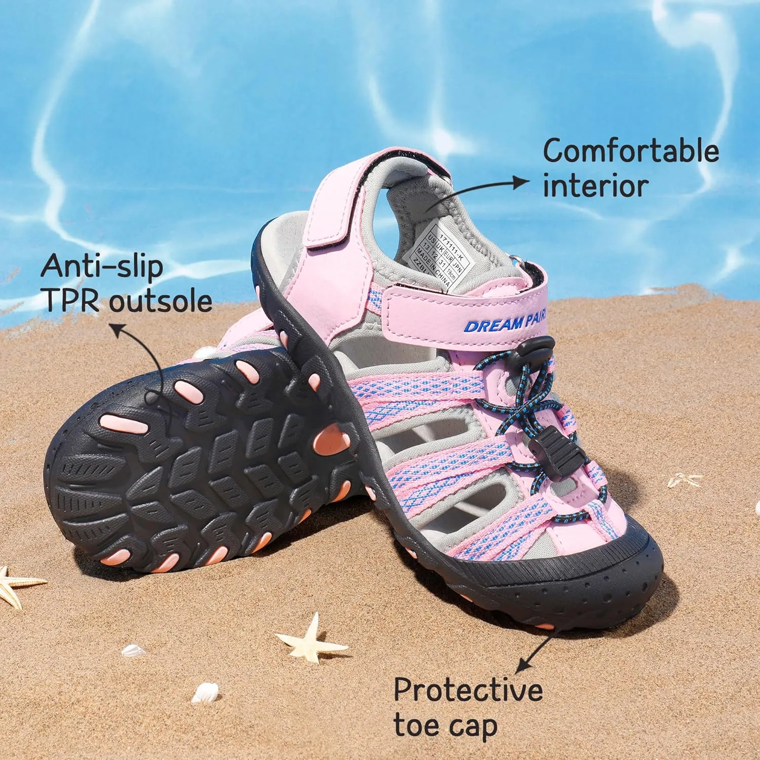 DREAM PAIRS Boys Girls Summer Outdoor Athletic Sport Sandals Hiking Beach Casual Closed Toe Adjustable Multicolor for Toddler/Little/Big Kids
