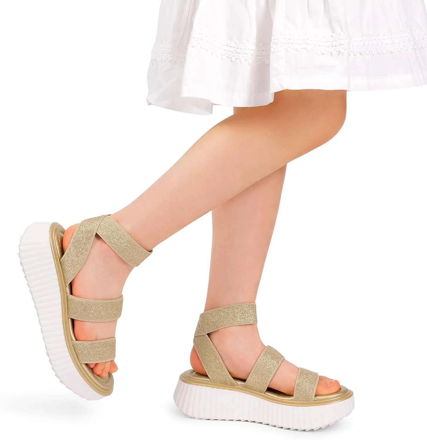 DREAM PAIRS Girls Flatform Wedge Open Toe Platform Summer Sandals with Buckle Ankle Strap for Little Kid/Big Kid