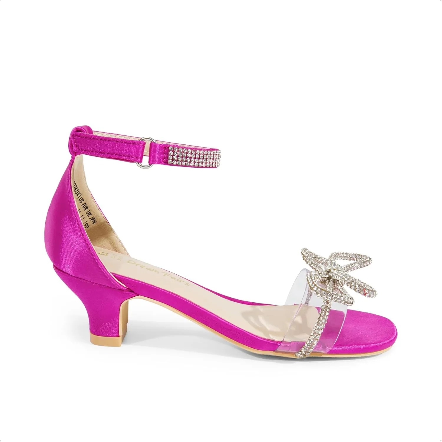 DREAM PAIRS Girls Sandals Ankle Strap Square Toe Low Heel Bow Flower Dress Shoes