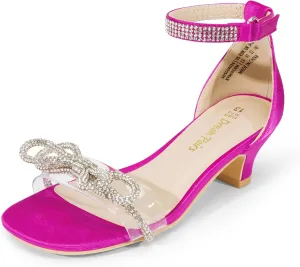DREAM PAIRS Girls Sandals Ankle Strap Square Toe Low Heel Bow Flower Dress Shoes