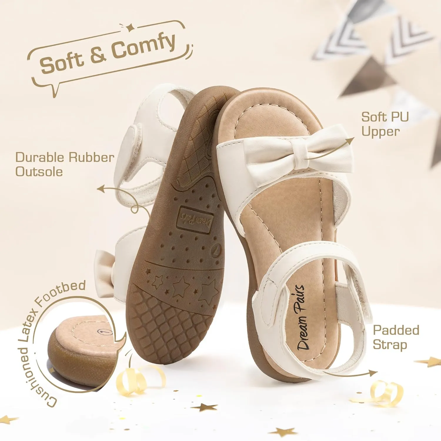 DREAM PAIRS Girls Sandals Fashion Bow Summer Shoes for Toddler/Little Kid