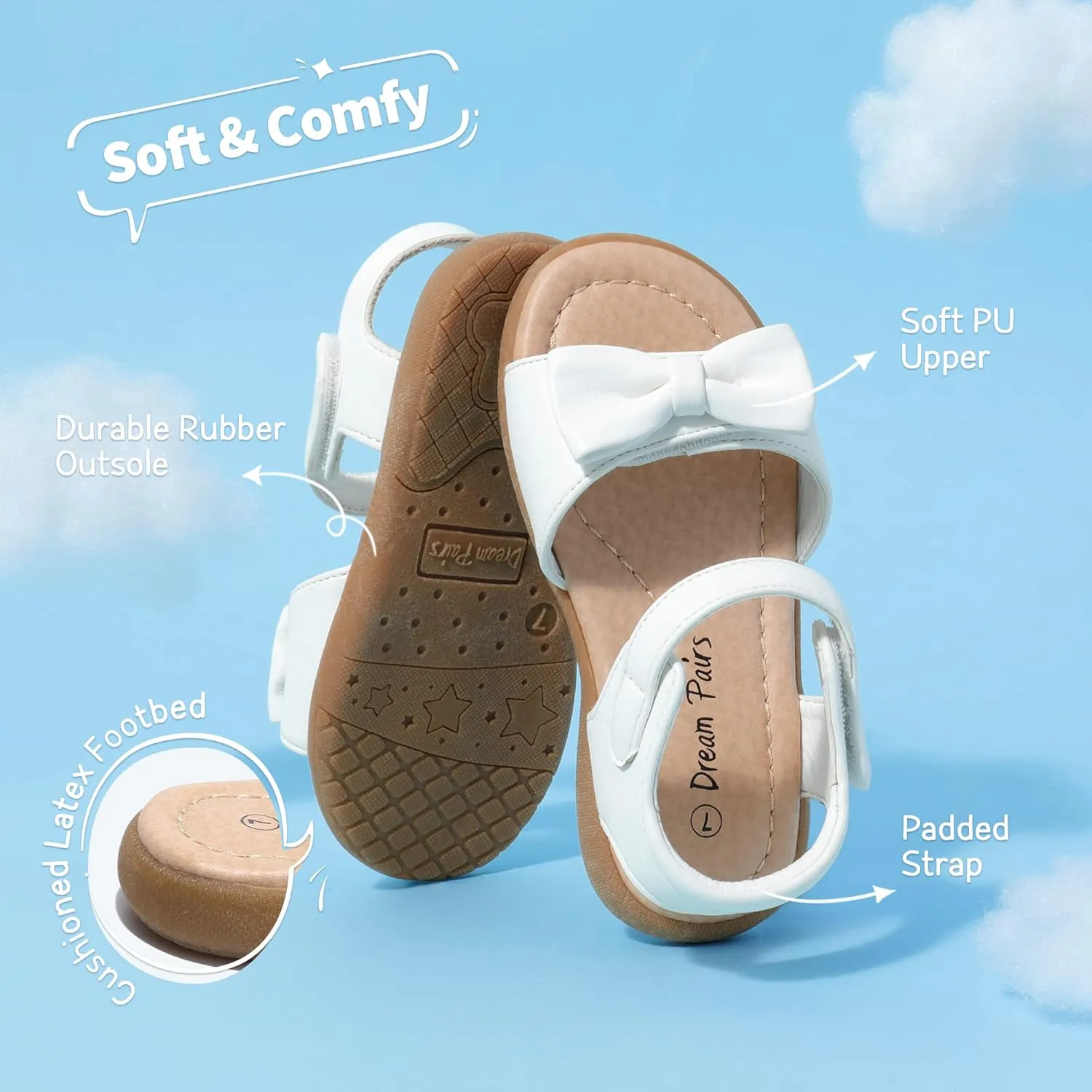 DREAM PAIRS Girls Sandals Fashion Bow Summer Shoes for Toddler/Little Kid