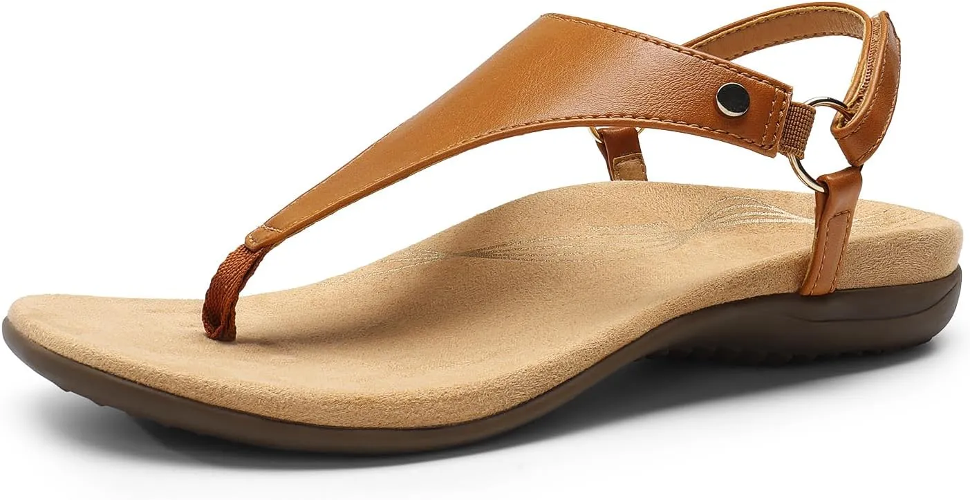 DREAM PAIRS Women's Flat Sandals Arch Support Orthopedic Comfortable Soft Cushion Summer T-Strap Walking Thong Sandals