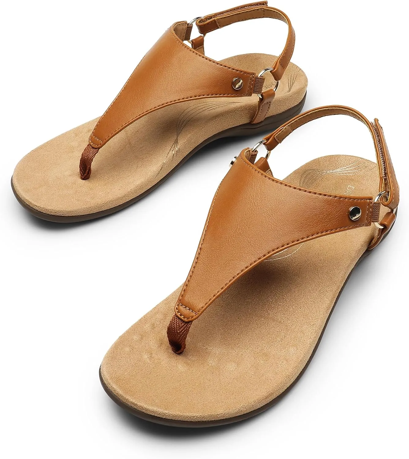 DREAM PAIRS Women's Flat Sandals Arch Support Orthopedic Comfortable Soft Cushion Summer T-Strap Walking Thong Sandals