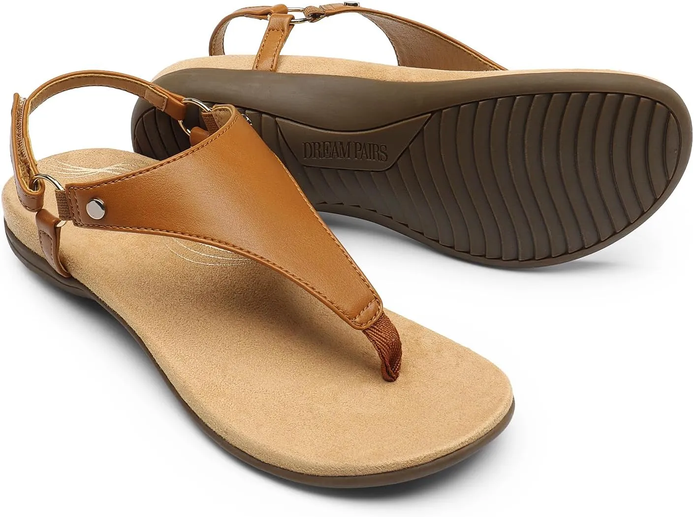 DREAM PAIRS Women's Flat Sandals Arch Support Orthopedic Comfortable Soft Cushion Summer T-Strap Walking Thong Sandals