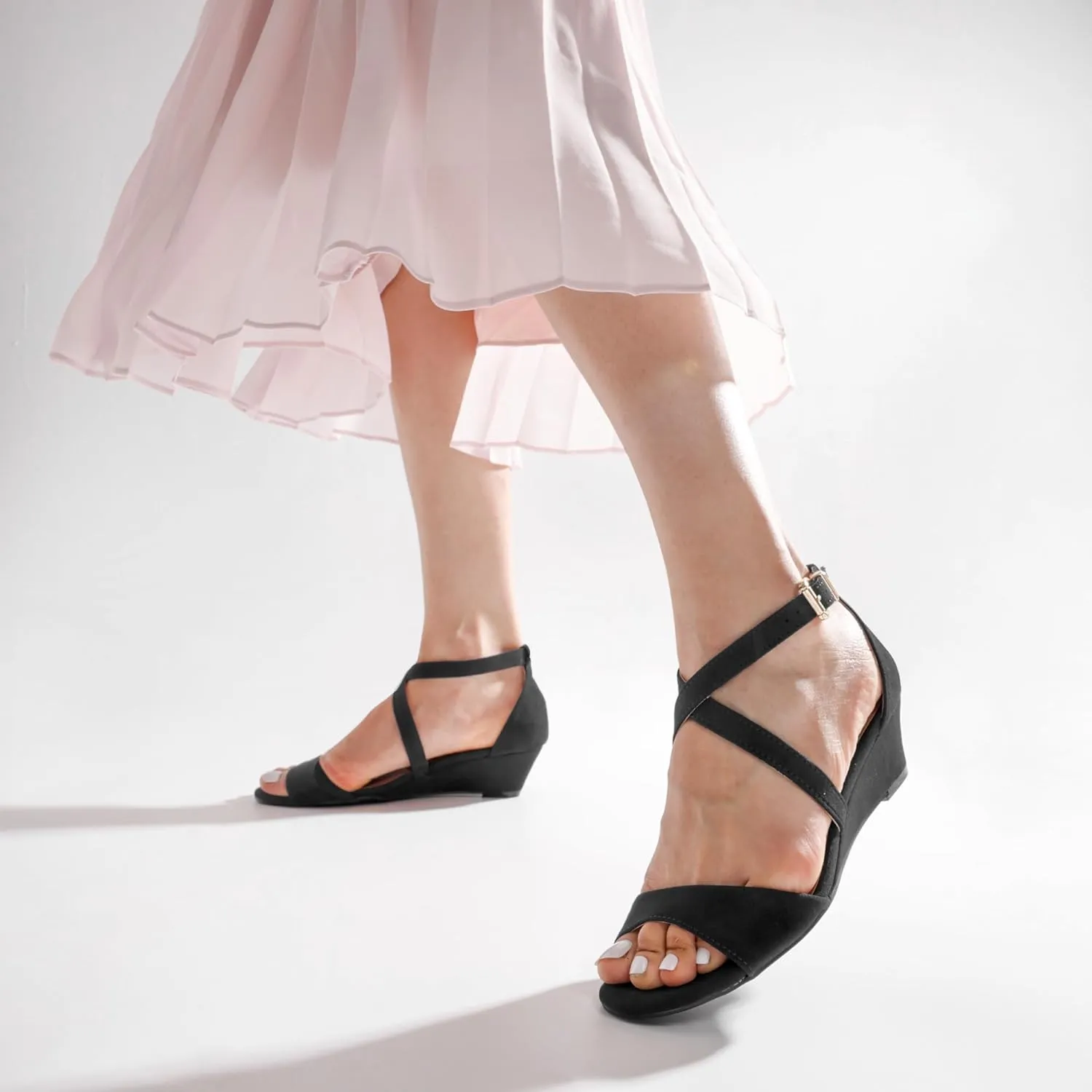 DREAM PAIRS Women's Low Wedge Sandals Ankle Strap Heel Sandal Open Toe Wide Dress Summer Shoes