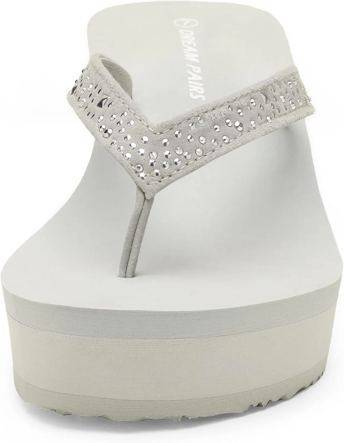 DREAM PAIRS Women's Platform Flip Flop Rhinestones Arch Support Comfortable Soft Cushion Wedge Flip Flops Summer Thong Sandals