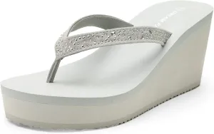 DREAM PAIRS Women's Platform Flip Flop Rhinestones Arch Support Comfortable Soft Cushion Wedge Flip Flops Summer Thong Sandals