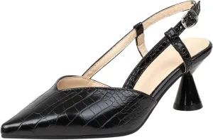 Dress Sandals for Women Stylish Black Slingback Heeled Sandals with Crocodile Texture Chic High Heels for Parties