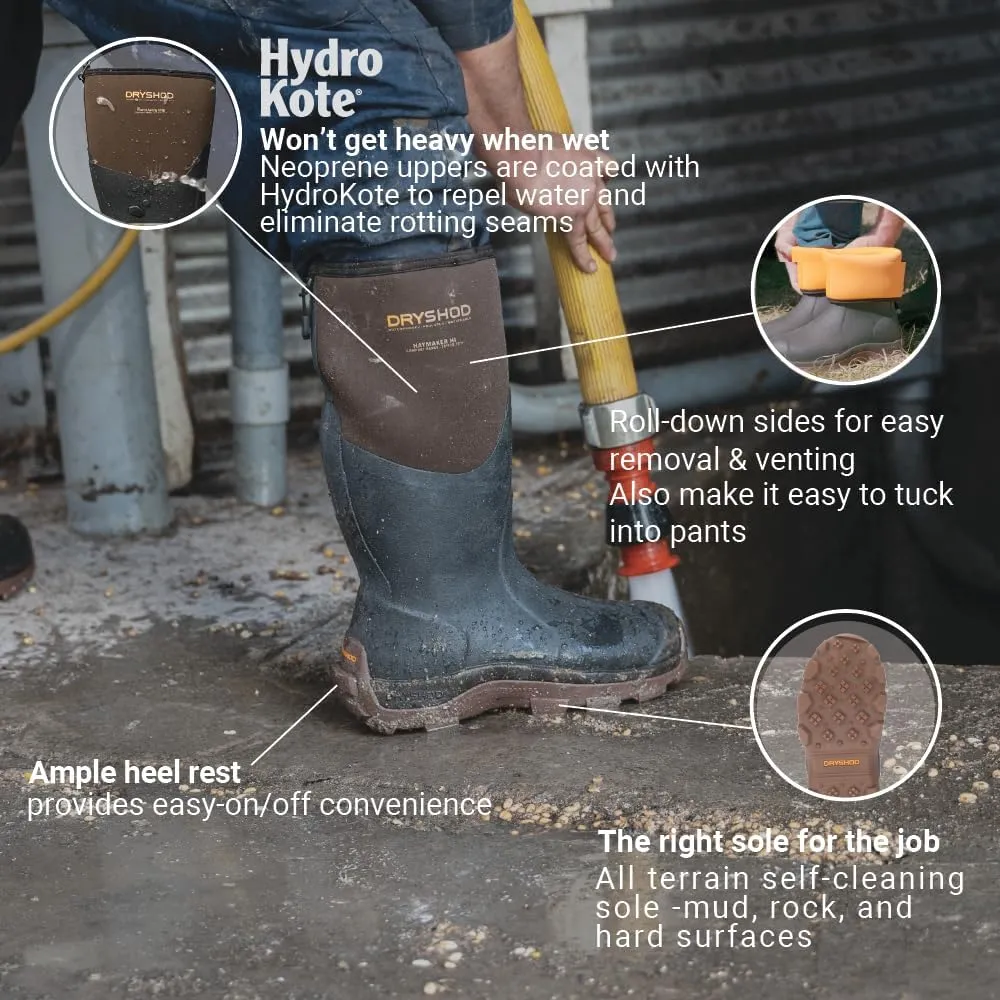 Dryshod Mens Haymaker Hi Hard Working Boots|Rubber | Waterproof | Brown | HAY-MH-BR