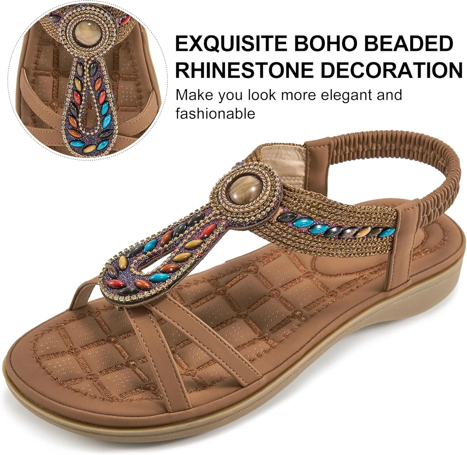 Ecetana Flat Sandals for Women 2025 Dressy Summer Boho Strappy Sandals Comfortable Slip on Beach Walking Shoes