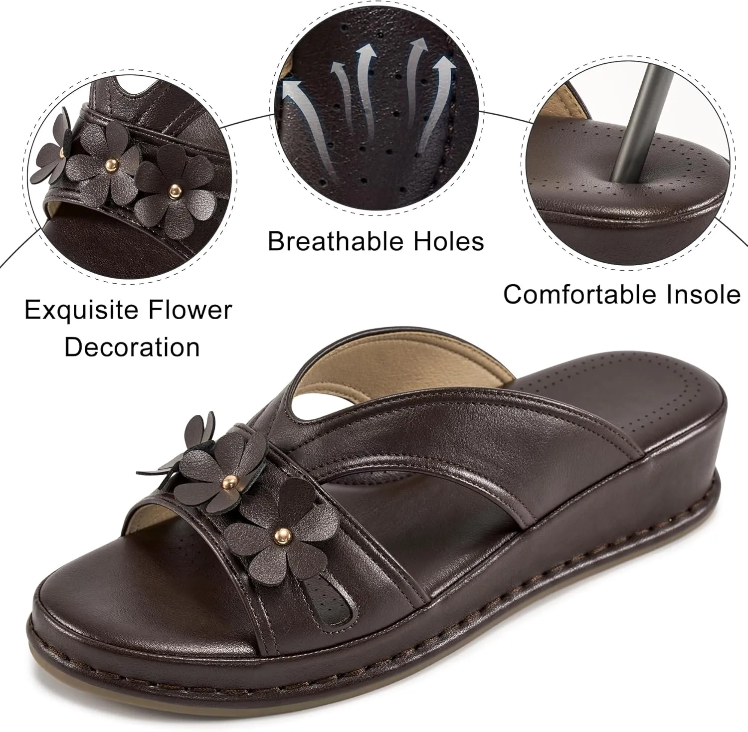 Ecetana Sandals for Women 2025 Wedge Slides Dressy Summer Comfortable Memory Foam Slip on Casual Platform Shoes
