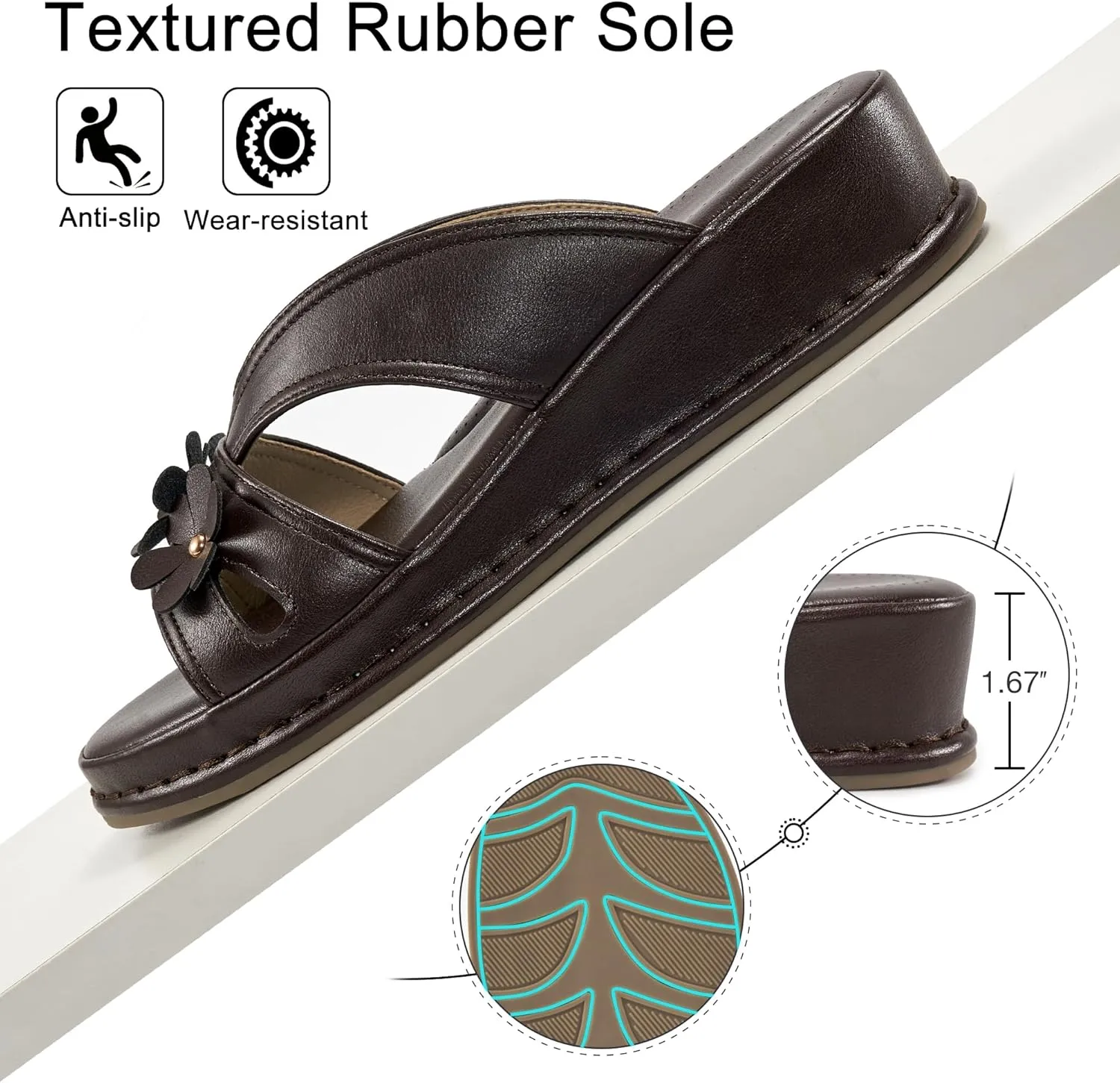 Ecetana Sandals for Women 2025 Wedge Slides Dressy Summer Comfortable Memory Foam Slip on Casual Platform Shoes