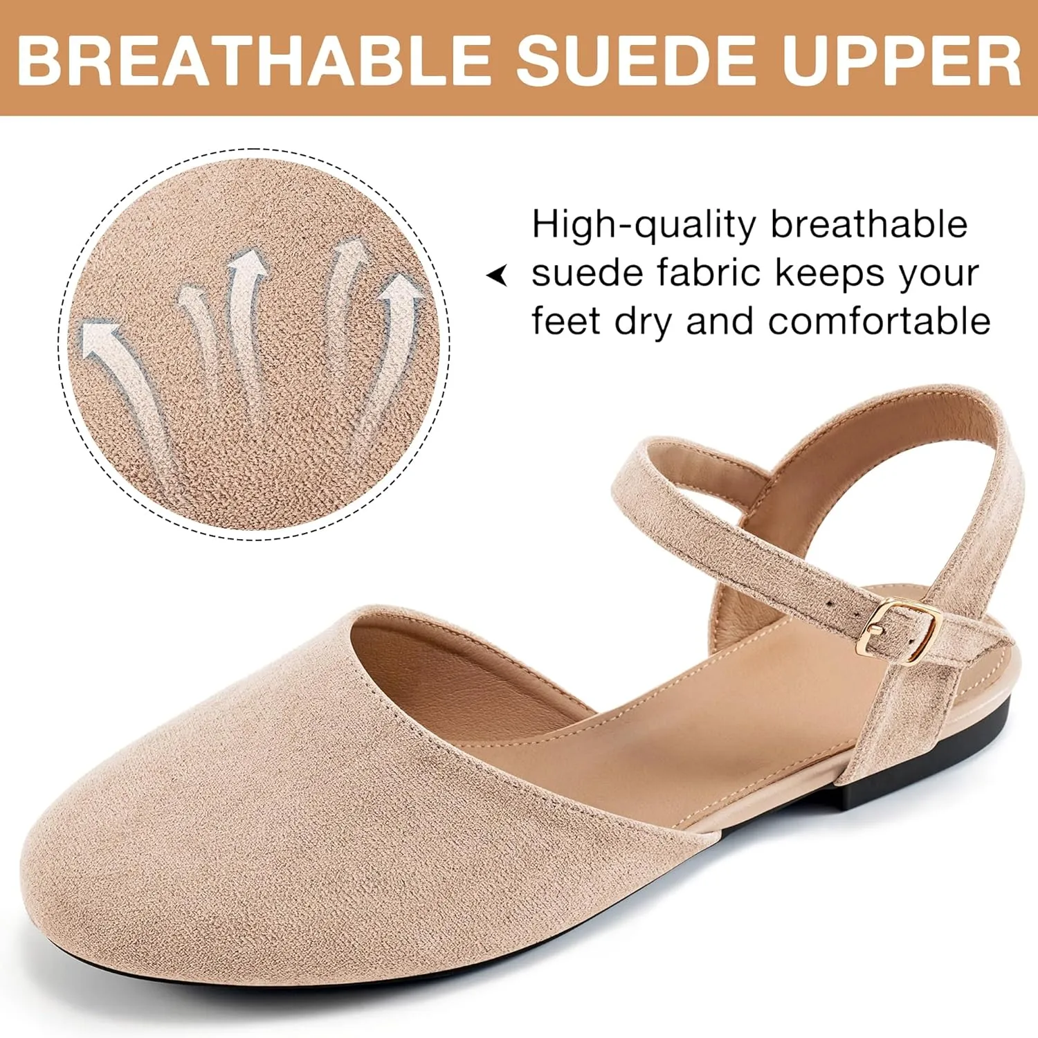 Ecetana Womens Flats Sandals Dressy Summer Comfortable Casual Fashion Round Toe Slingback Shoes with Buckle Ankle Strap