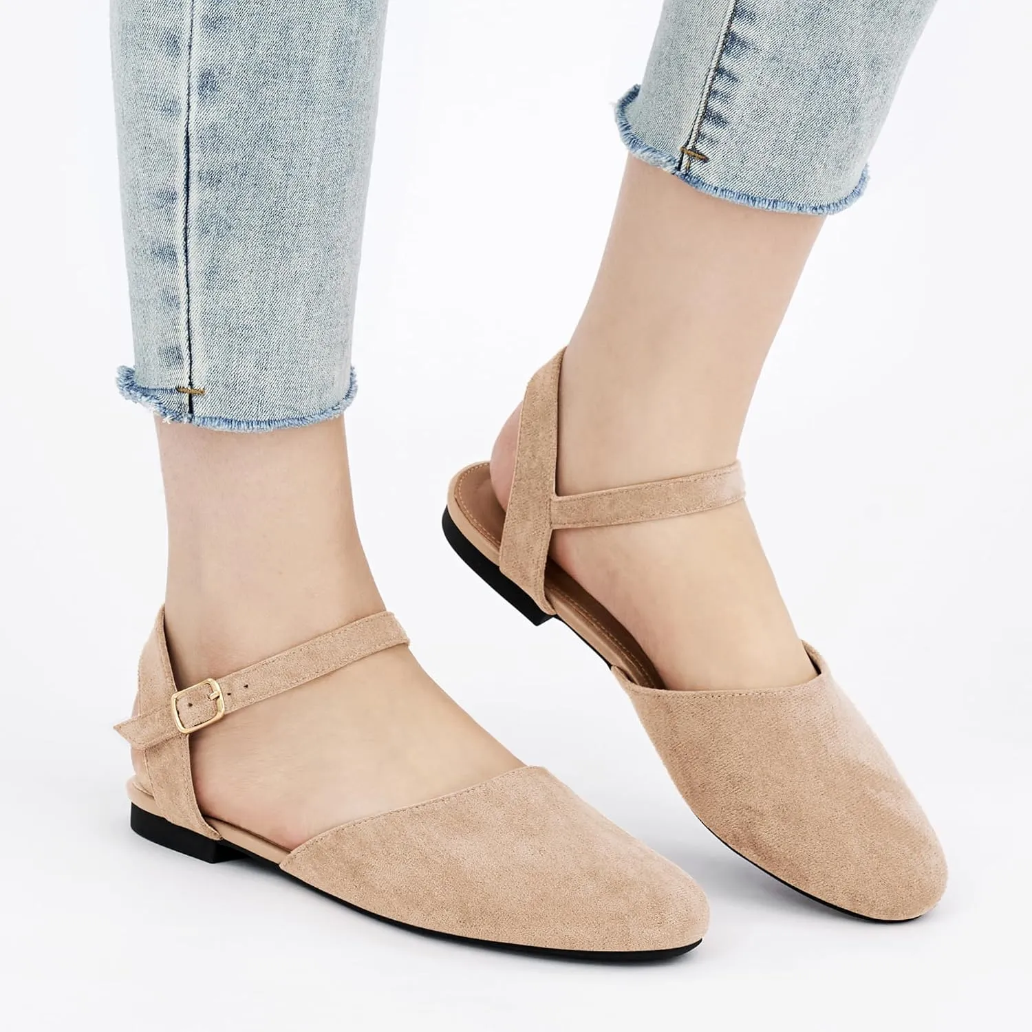 Ecetana Womens Flats Sandals Dressy Summer Comfortable Casual Fashion Round Toe Slingback Shoes with Buckle Ankle Strap