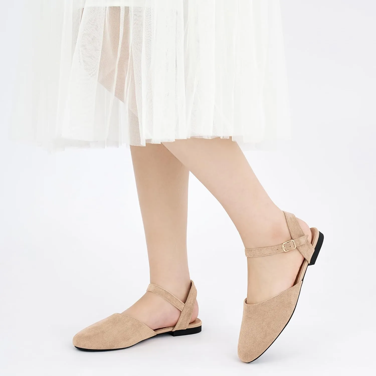 Ecetana Womens Flats Sandals Dressy Summer Comfortable Casual Fashion Round Toe Slingback Shoes with Buckle Ankle Strap