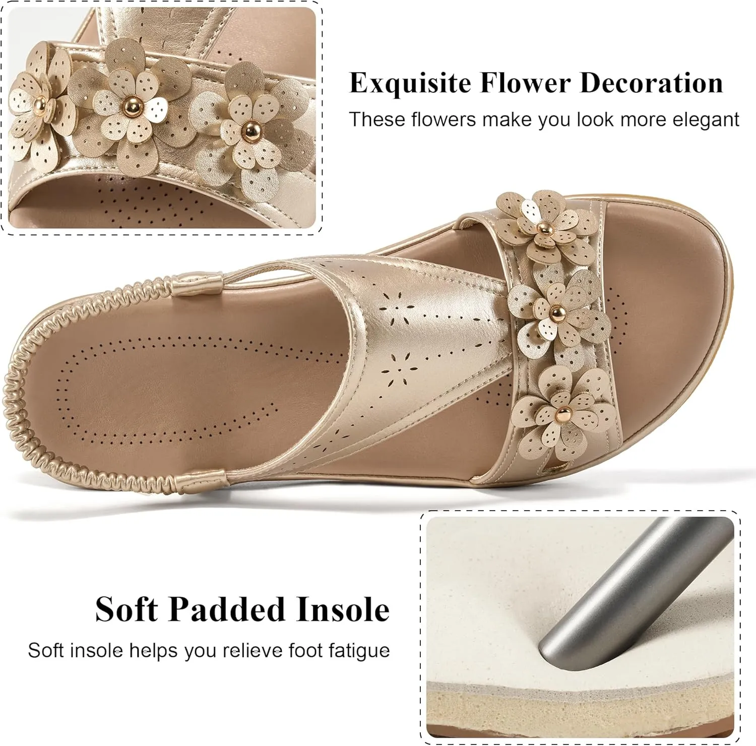 Ecetana Womens Sandals Dressy Summer Beach Casual Elastic Strap Slip on Flat Shoes with Memory Foam