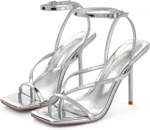 Elisabet Tang Women's Thong Heeled Open Toe Ankle Buckle Strap Heeled Sandals Stylish Dress Shoes