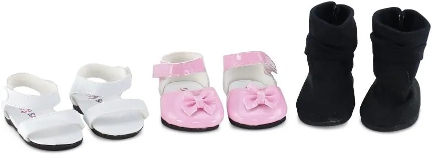 Emily Rose 18 Inch Doll Shoes | Value 3 Pack 18-in Doll Shoes Gift Set: Pink Shoes, White Sandals and Black Boots | Compatible with 18" American Girl Dolls