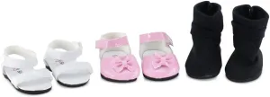 Emily Rose 18 Inch Doll Shoes | Value 3 Pack 18-in Doll Shoes Gift Set: Pink Shoes, White Sandals and Black Boots | Compatible with 18" American Girl Dolls