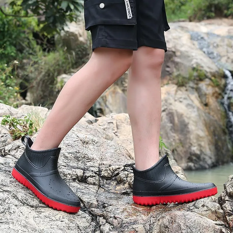 Enelauge Men's Outdoor Waterproof Rain Short Ankle Boots Nonslip Rubber Rain Car Wash Footwear Garden Shoes