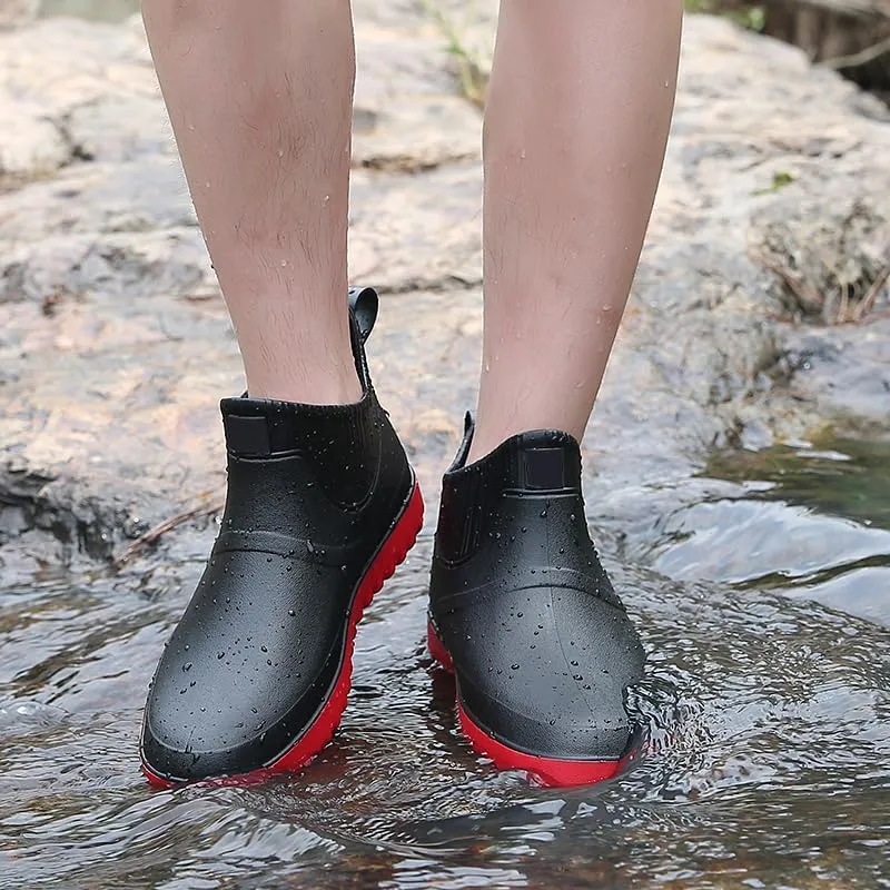 Enelauge Men's Outdoor Waterproof Rain Short Ankle Boots Nonslip Rubber Rain Car Wash Footwear Garden Shoes