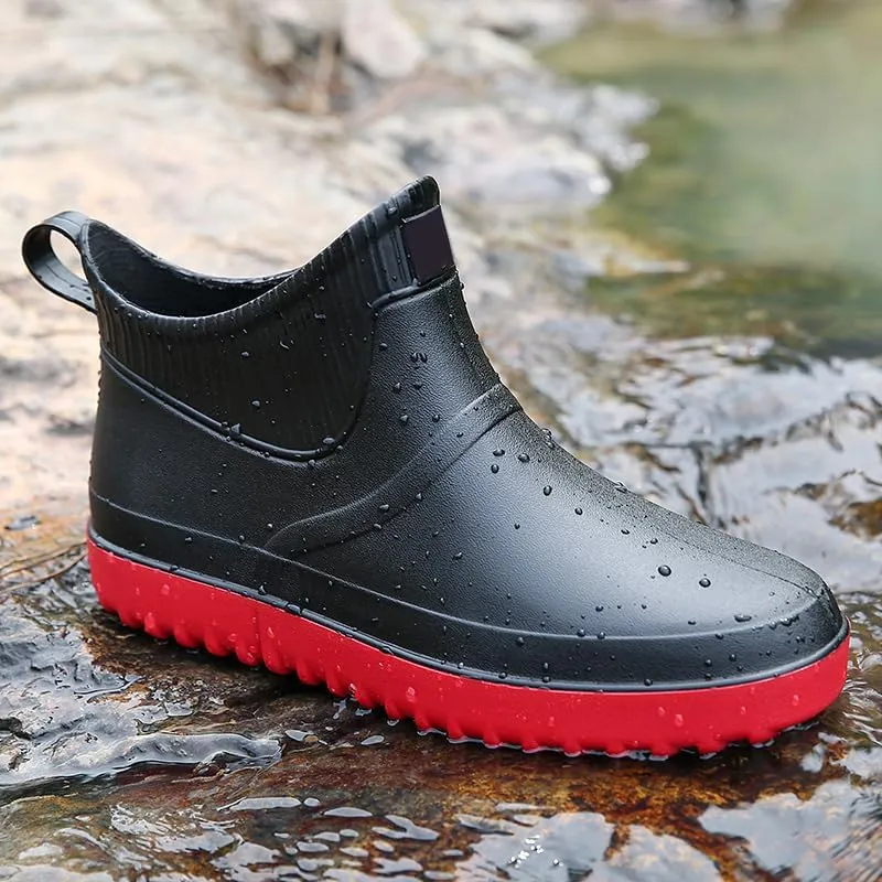 Enelauge Men's Outdoor Waterproof Rain Short Ankle Boots Nonslip Rubber Rain Car Wash Footwear Garden Shoes