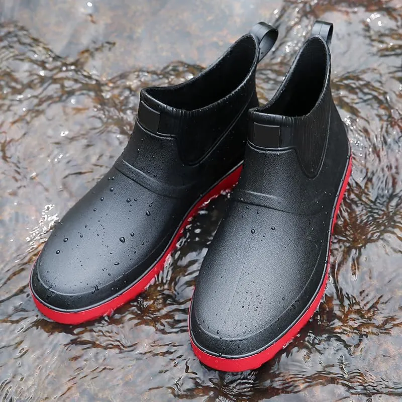 Enelauge Men's Outdoor Waterproof Rain Short Ankle Boots Nonslip Rubber Rain Car Wash Footwear Garden Shoes