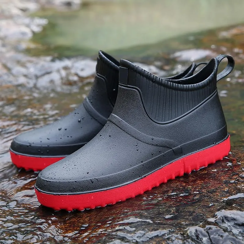 Enelauge Men's Outdoor Waterproof Rain Short Ankle Boots Nonslip Rubber Rain Car Wash Footwear Garden Shoes
