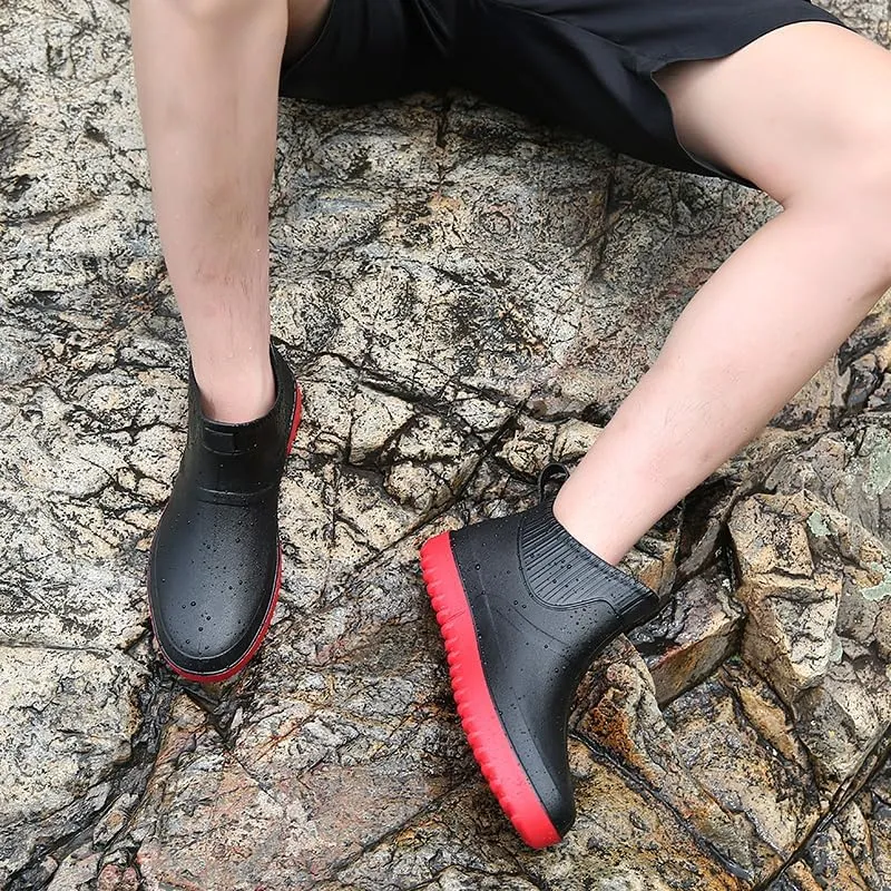 Enelauge Men's Outdoor Waterproof Rain Short Ankle Boots Nonslip Rubber Rain Car Wash Footwear Garden Shoes