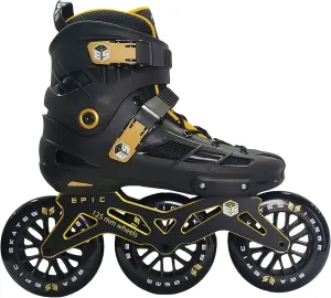 Epic Skates Epic Engage 125mm 3-Wheel Inline Speed Skates, Black/Gold, Adult 11 (Engage11)