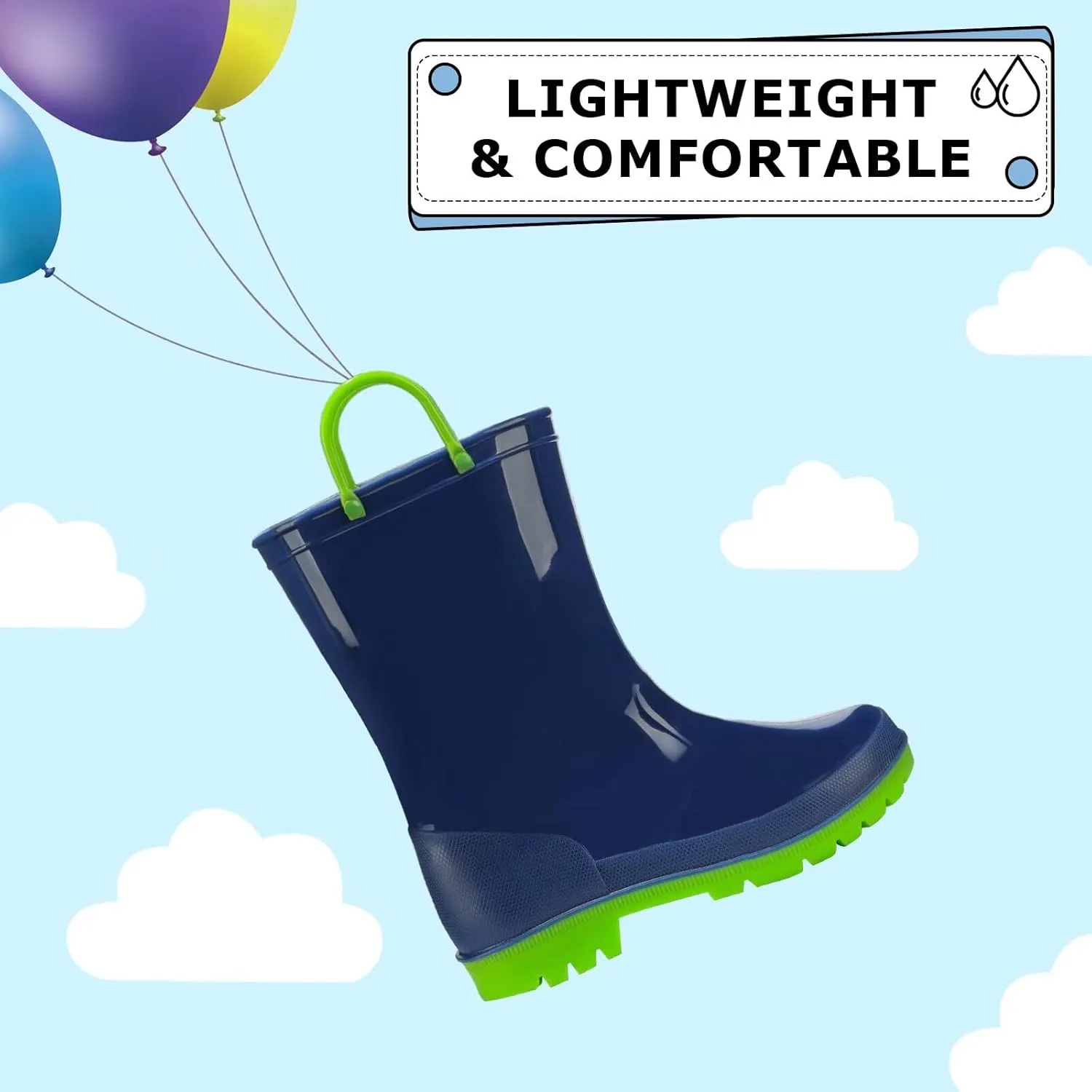 EUXTERPA Boys Girls Rain Boots Toddler Kids Waterproof Boots Children Lightweight Rain Shoes with Handles
