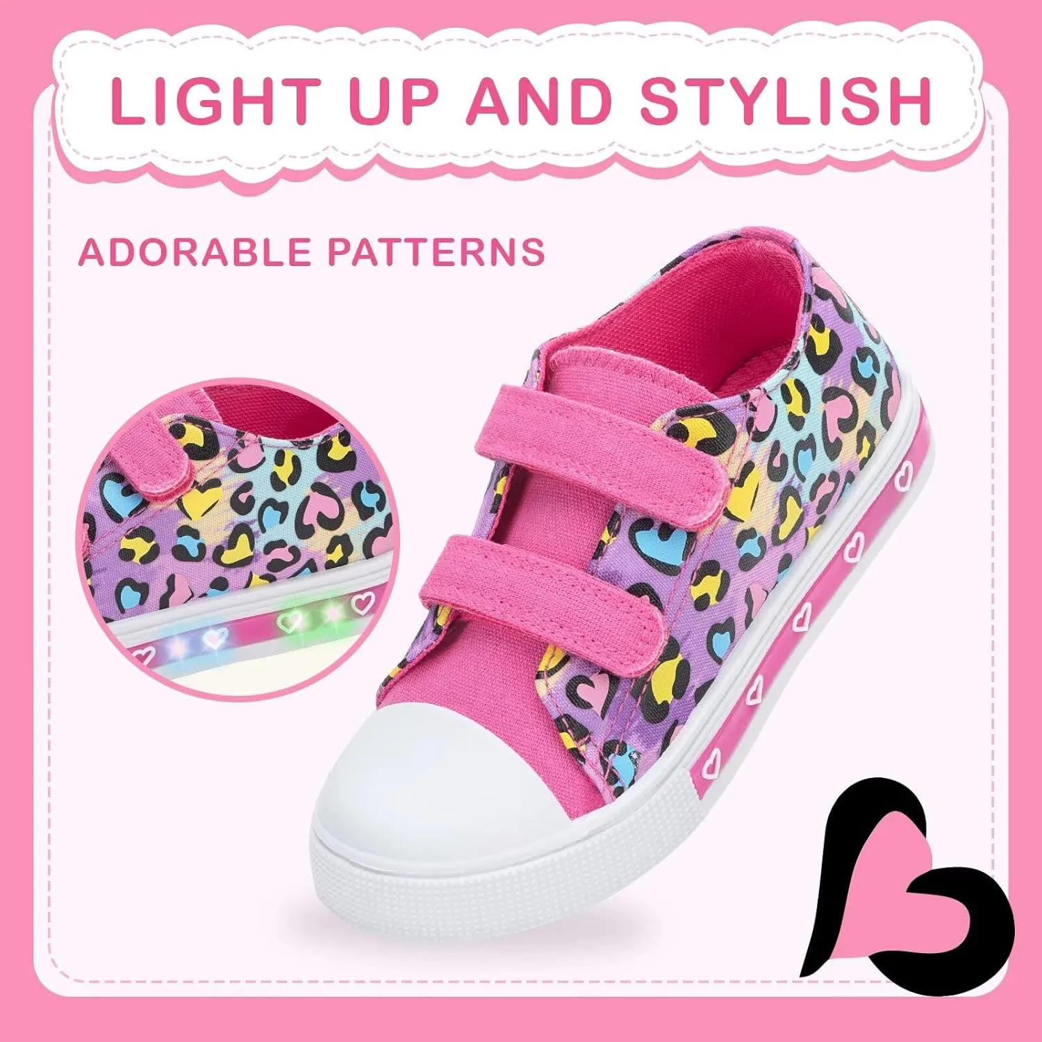 EUXTERPA Toddler Light Up Sneakers Kids Casual Canvas Shoes with Adjustable Strap for Girls Boys
