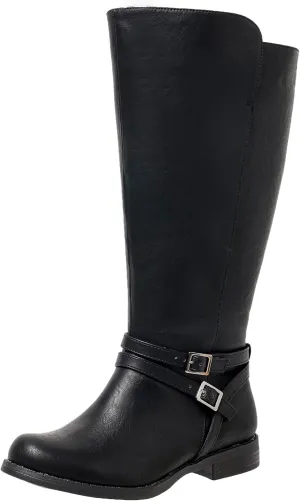 Extra Wide Calf Knee High Boots for Women, Flat Low Heel Side Zipper Tall Riding Boots Plus Size