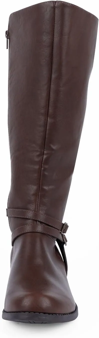 Extra Wide Calf Knee High Boots for Women, Flat Low Heel Side Zipper Tall Riding Boots Plus Size