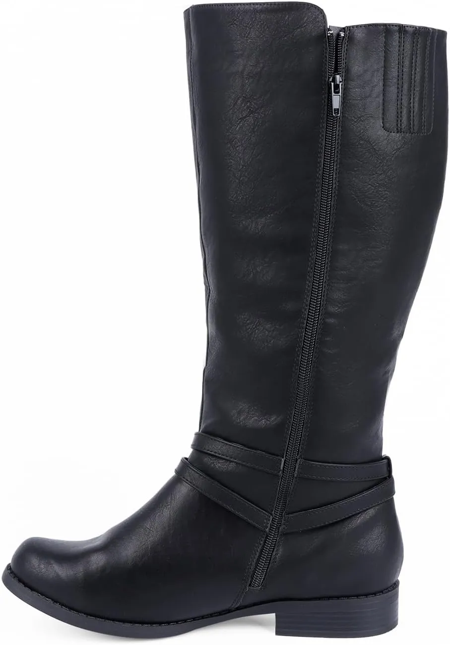 Extra Wide Calf Knee High Boots for Women, Flat Low Heel Side Zipper Tall Riding Boots Plus Size