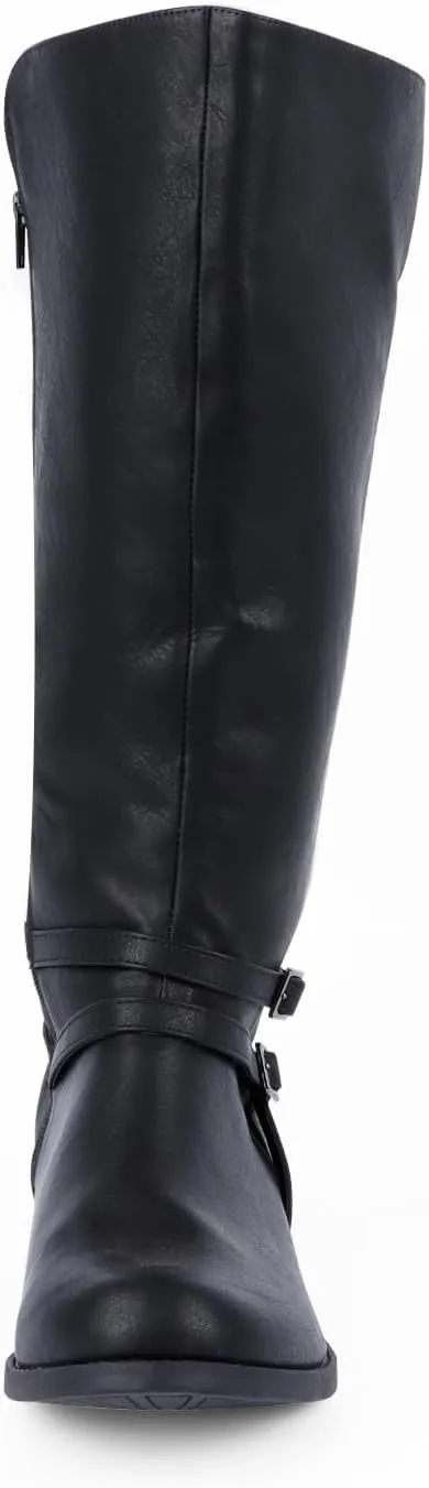 Extra Wide Calf Knee High Boots for Women, Flat Low Heel Side Zipper Tall Riding Boots Plus Size