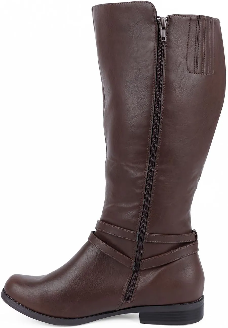 Extra Wide Calf Knee High Boots for Women, Flat Low Heel Side Zipper Tall Riding Boots Plus Size