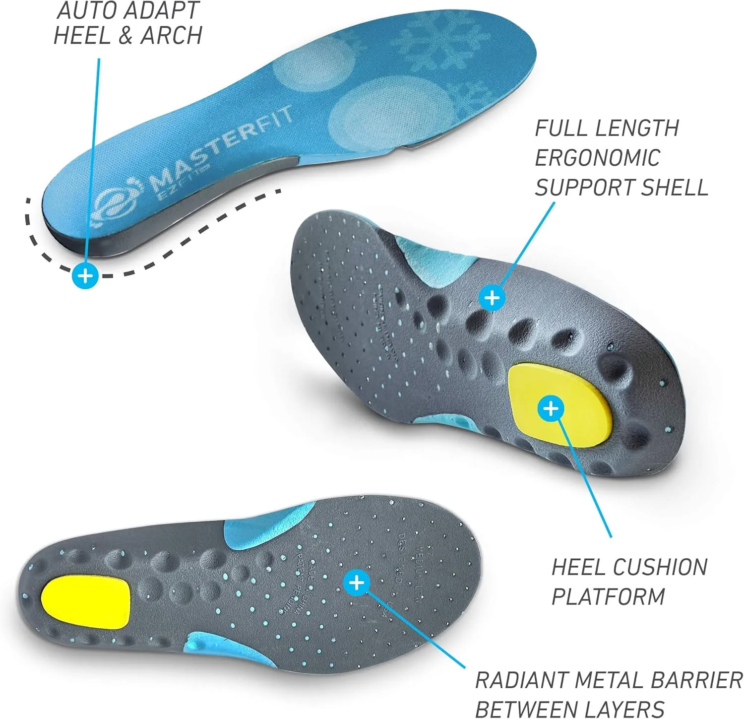EZFit QF Ski & Snowboard Boot Insoles - Pain Relief Inserts for Men & Women with Regular & High Arch Support Boot Insoles for Better Control, Reduced Fatigue & Heel Support - Regular/Large